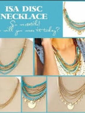 Stella & Dot Isla Disk Beaded Necklace in gold and turquoise GUC